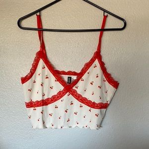 White and red cherry top from divided
